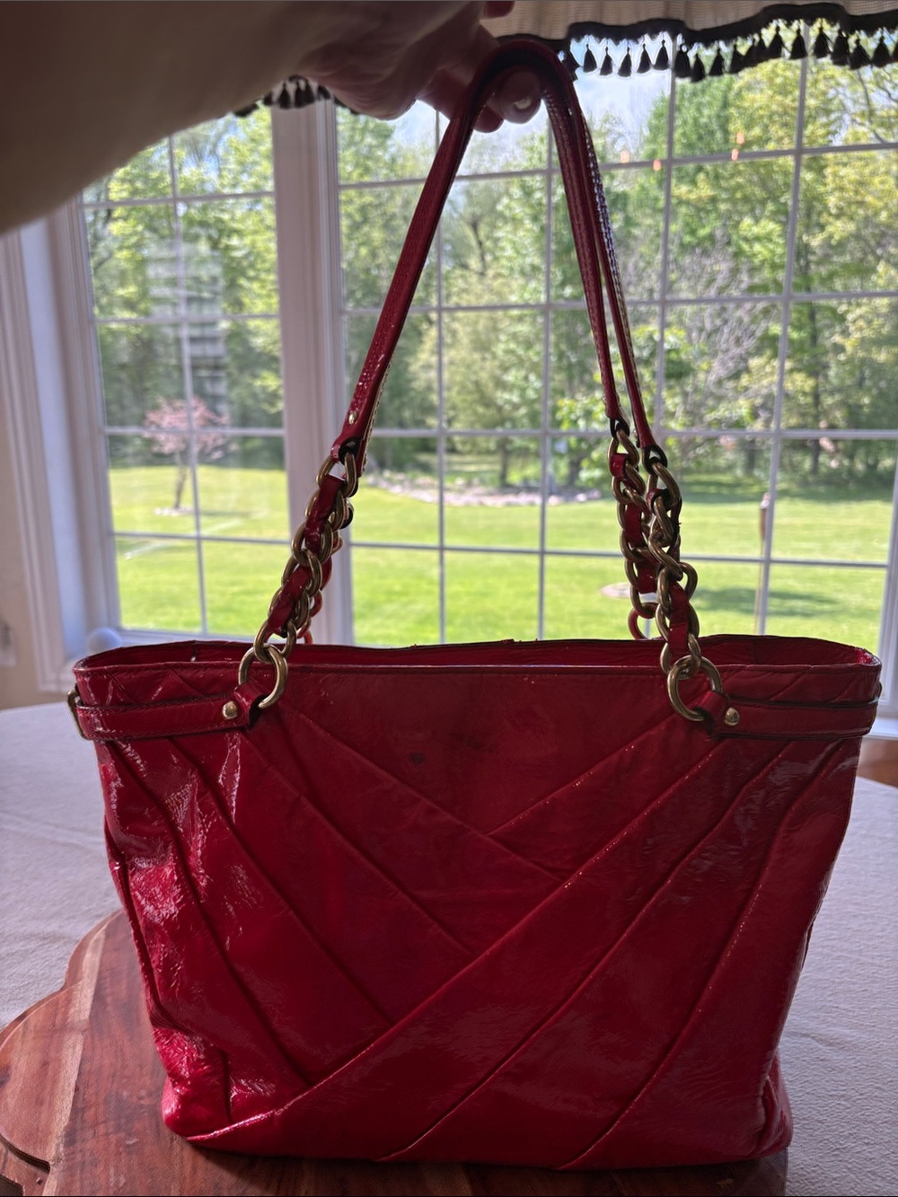 Coach‎ Madison Diagonal Pleated Patent Leather handbag in red - Picture 2 of 15